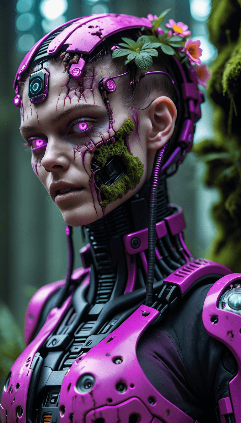 AI generated: neonpunk style 20-year-old A full body full face shot of a scary creepy android, state of decay and ...