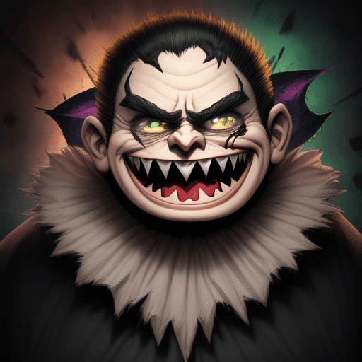 AI generated: chaos comics, evil ernie, smily

