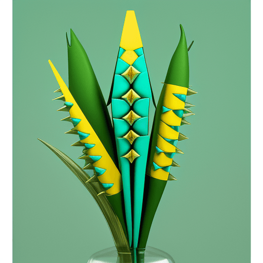 AI generated: Spiked flowers of turquoise tone green stem with long green eyes triangular flowers with yellowish i...