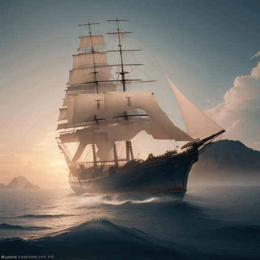 AI generated: Photo of a ultra realistic sailing ship, dramatic light, pale sunrise, cinematic lighting, battered,...