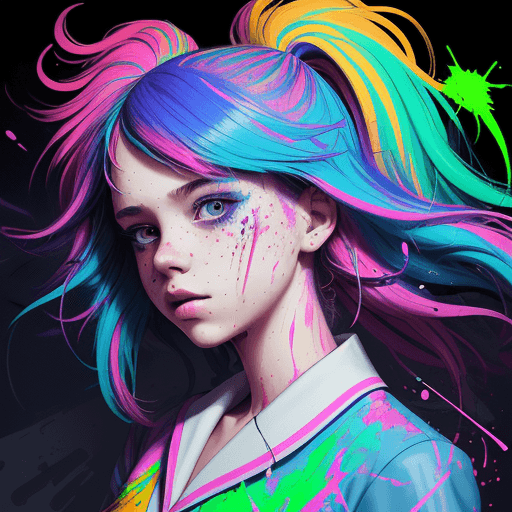 AI generated: samdoesarts style, award winning portrait of a young girl in a school uniform with head in motion an...