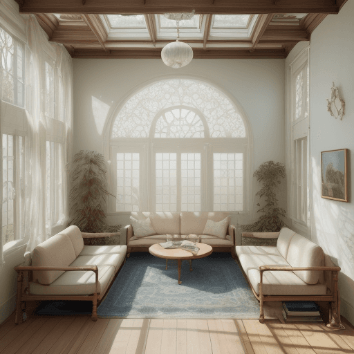 AI generated: High resolution photography interior design, dreamy sunken living room conversation pit, wooden floo...