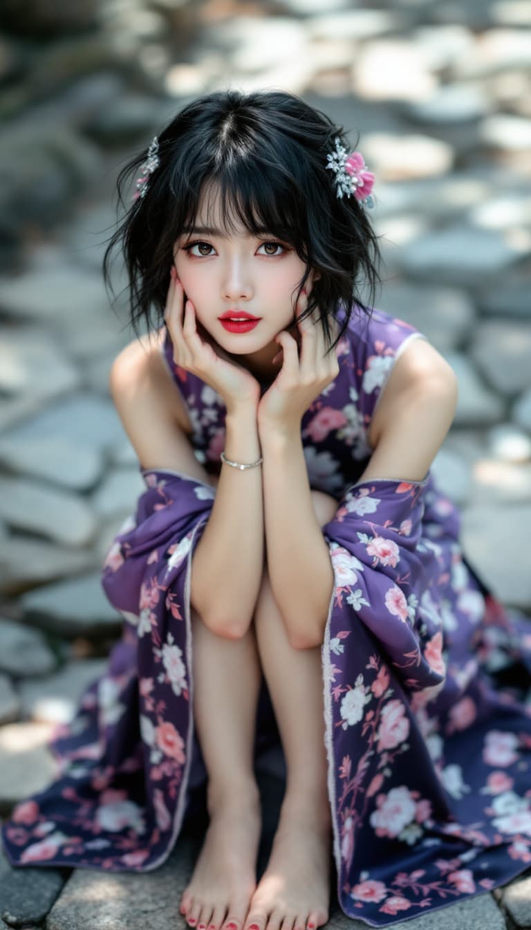 AI generated: (((full body view))) (((focus on feet))) (masterpiece, best quality, highres:1.2), (intricate and be...
