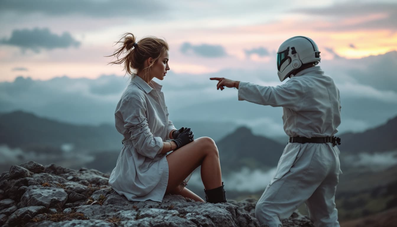 AI generated: ragazza in posa da combattimento