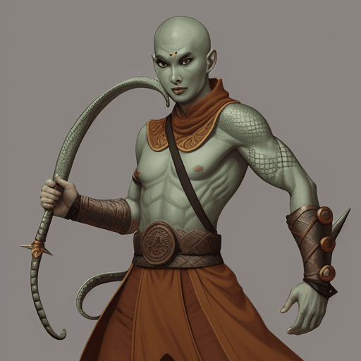 AI generated: A yuan-ti warrior monk with snake eyes, fantasy, medieval