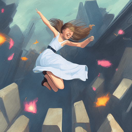 AI generated: 1 girl, jumping, hero posse, perspective from above to below, skirt, raged face