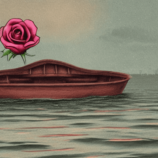 AI generated: a rose in a boat floating in hell
