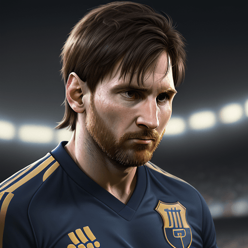 AI generated: "Highly detailed portrait of Lionel Messi wearing Boca Juniors jersey, soccer concept art, hyper-det...