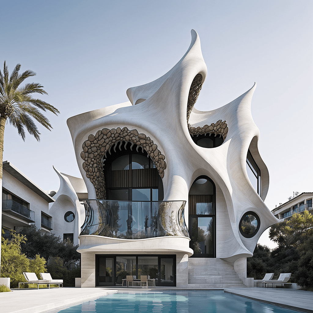 AI generated: modern architecture, inspired by Gaudi, minimalism, modern,soft,calm