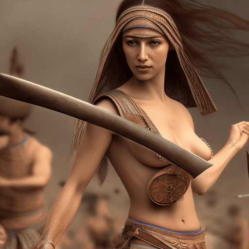 AI generated: Hyper realistic, 4k image of a nude Turkish female warrior in battle 