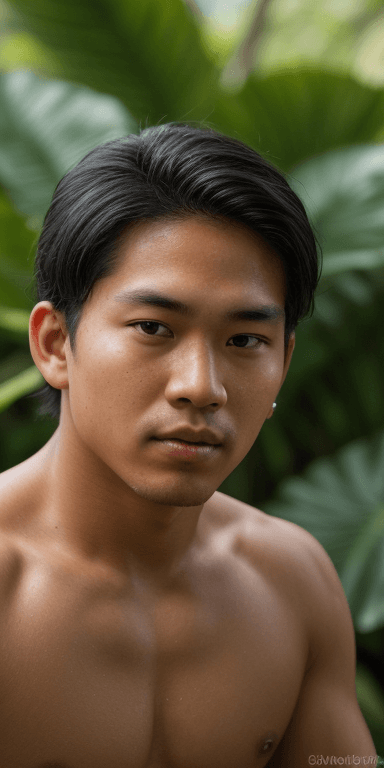 AI generated: hawaiian native, man, young, Face Closeup, mature, looking at viewer, portrait, photography, detaile...