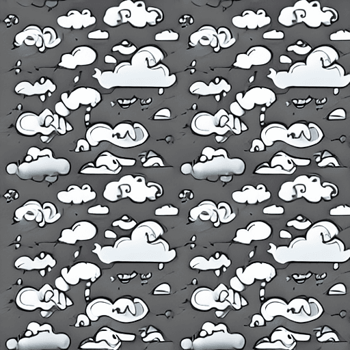 AI generated: cartoonish stormy greyscale clouds with simple texture and shapes