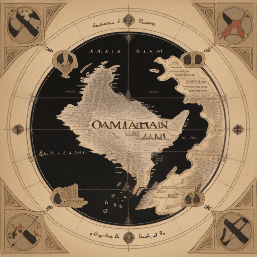 AI generated: old Oman map, map from the view of the islands, a large kingdom circular black icon in the style of ...