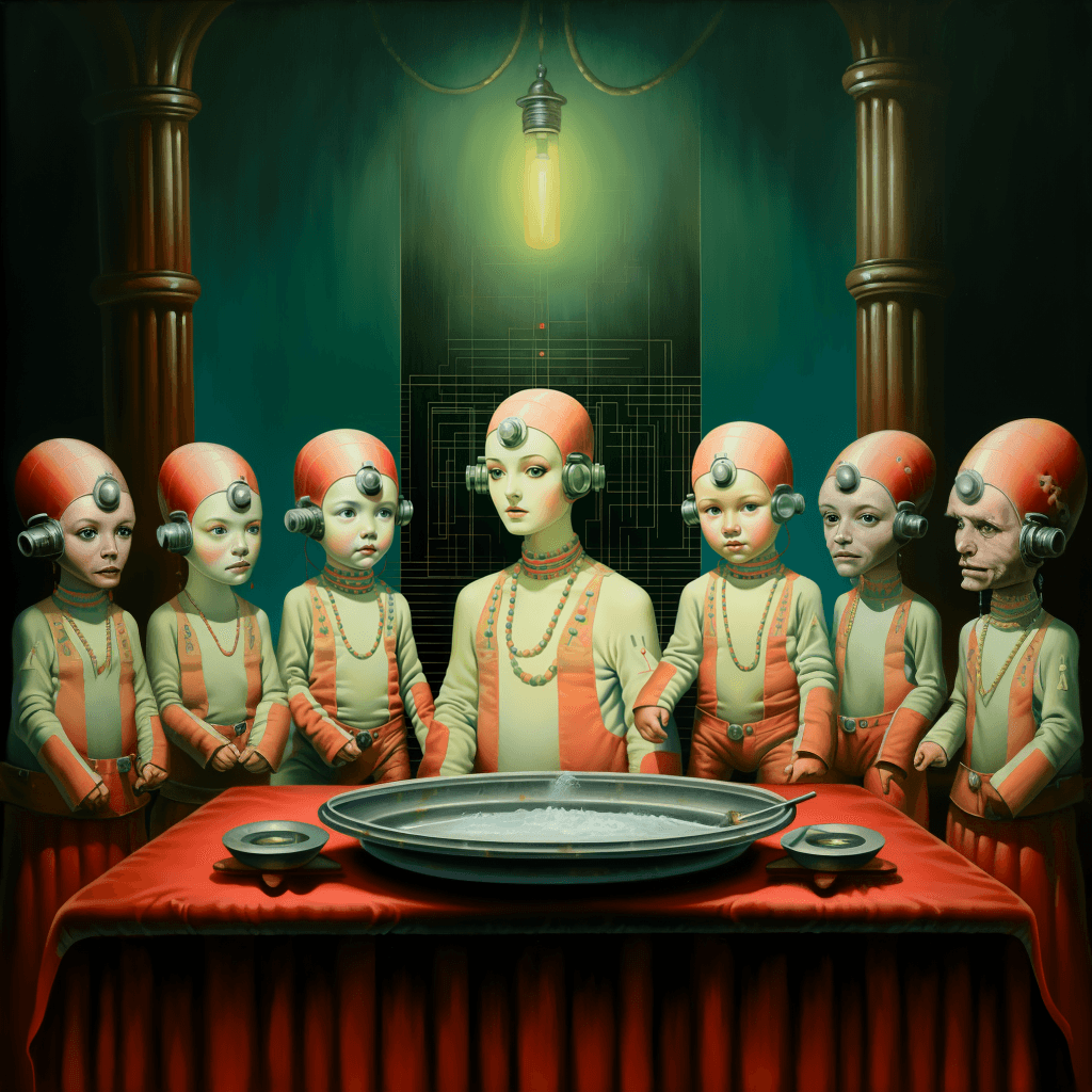 AI generated: Artificial intelligence and the space wanderer, the lost planet, an unusual background of bizarre co...