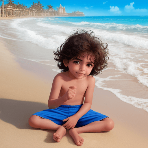 AI generated: niño en la playa con tematica de disney q diga gamboa