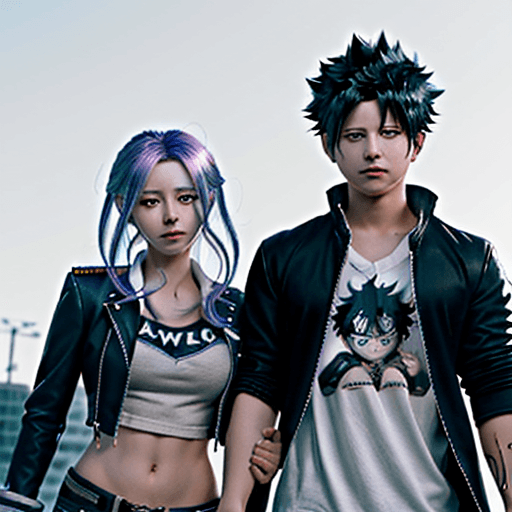 AI generated: Hawks and Dabi from My Hero Academia with a girl in between them, ((realistic to the anime show)), 8...