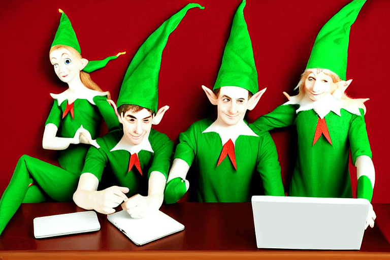 AI generated: elves working on computers photograph