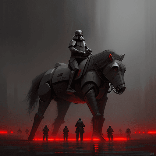 AI generated: by Jakub Rózalski darth vader, incredible beautiful red light, army of stormtroopers in the backgrou...