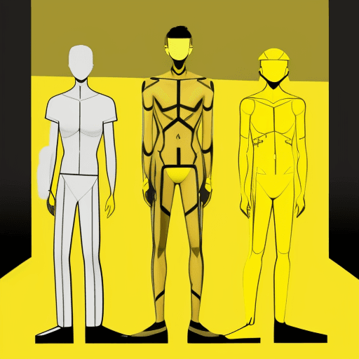 AI generated: illustration, men, three, yellow, outlines --ar 9:16