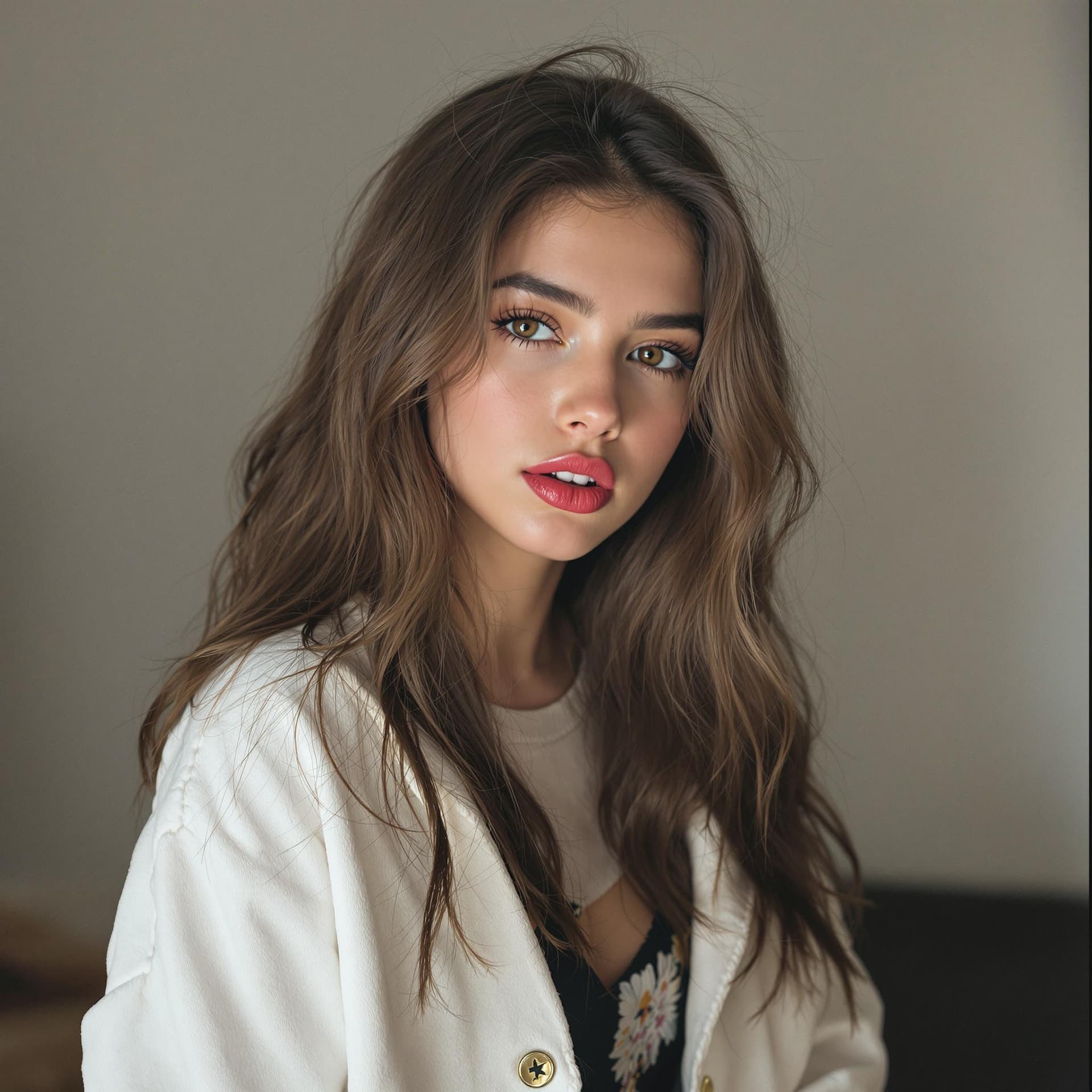 AI generated: 10yo caucasian brunette girl really pretty, big lips open mouth, just face, 