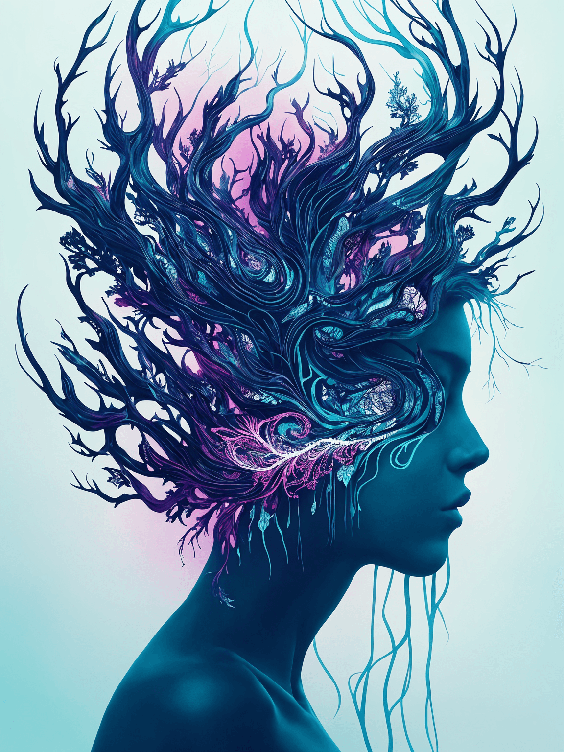 AI generated: mysterious silhouette forest woman, by Minjae Lee, Carne Griffiths, Emily Kell, Geoffroy Thoorens, A...