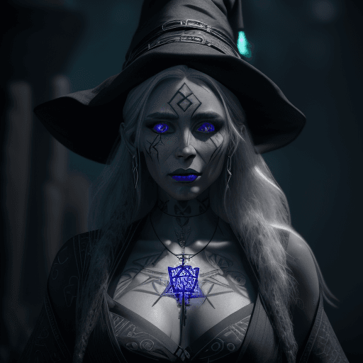 AI generated: A runic witch with runes and glowing engraved runic voodoo symbols, with elegant realistic skin feat...