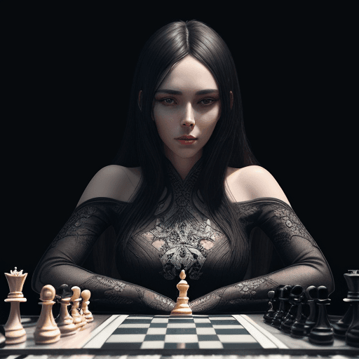 AI generated: beautiful woman playing chess octane rendering, trend on artstation, t symmetric illustrations. cine...