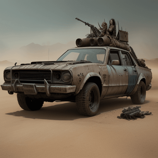 AI generated: Mad Max Woman film series, Art Station - post-apocalyptic concept art 
Camera: Medium shot ––v 6.0