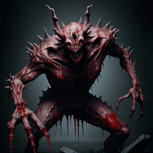 AI generated:  high quality foto of a bloody monster, 8k, long fingers, broken bones, 