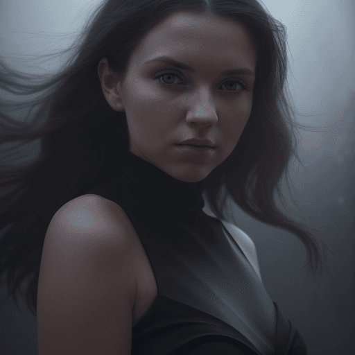 AI generated: a woman poses in a black dress, in the style of soft edges and atmospheric effects, romanesque, pop ...