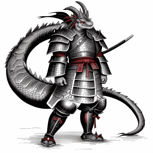 AI generated: Old cartoon style dragon in samurai armor
