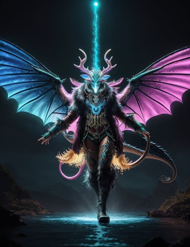 AI generated: ((best quality)), ((masterpiece)), ((realistic)), (detailed), Gigantic Bioluminescent Rhythmic Bohem...