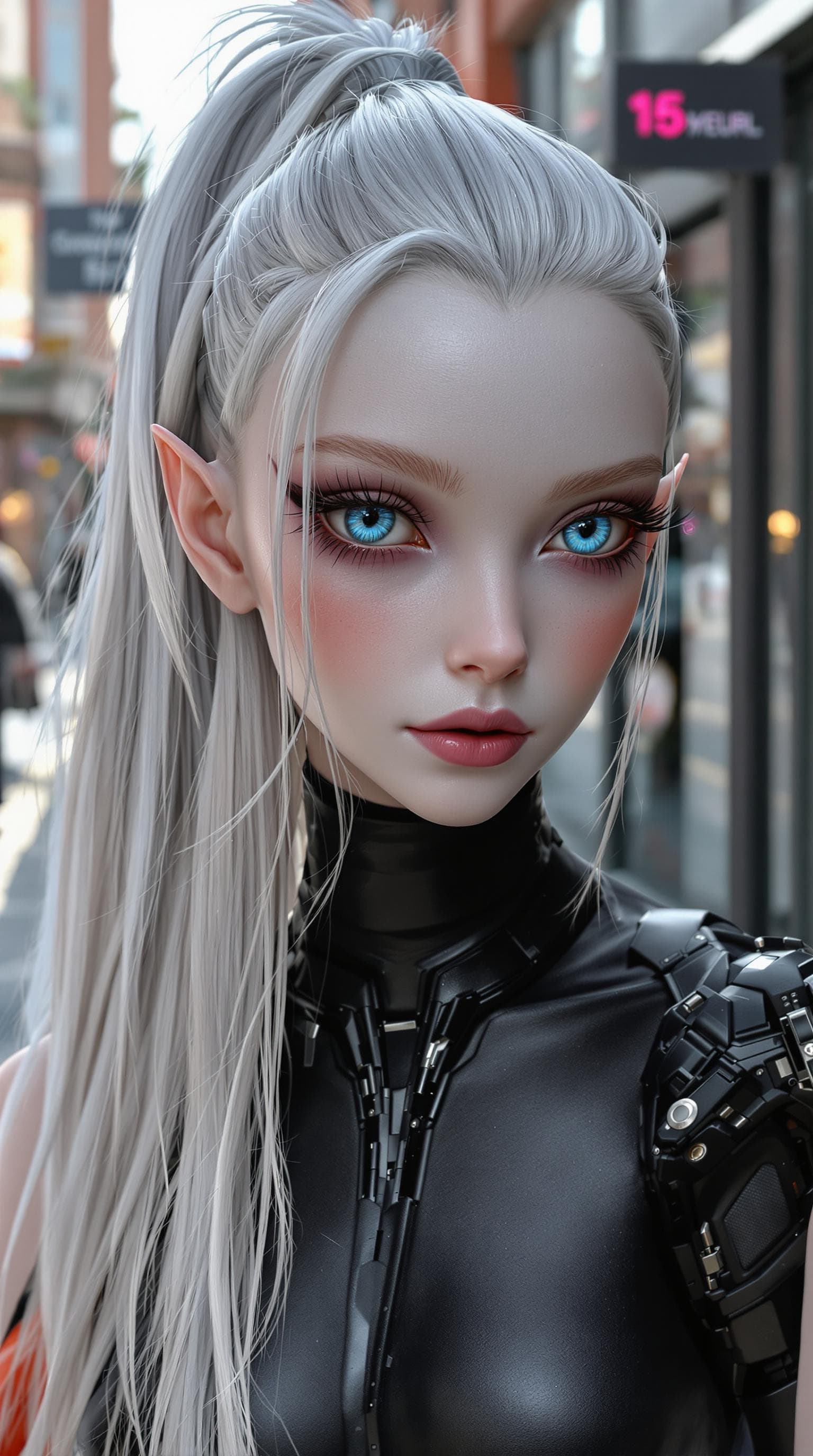AI generated: a professional photo of a exceptionally of the most beautiful grey skinned alien elf girl (age 15) i...