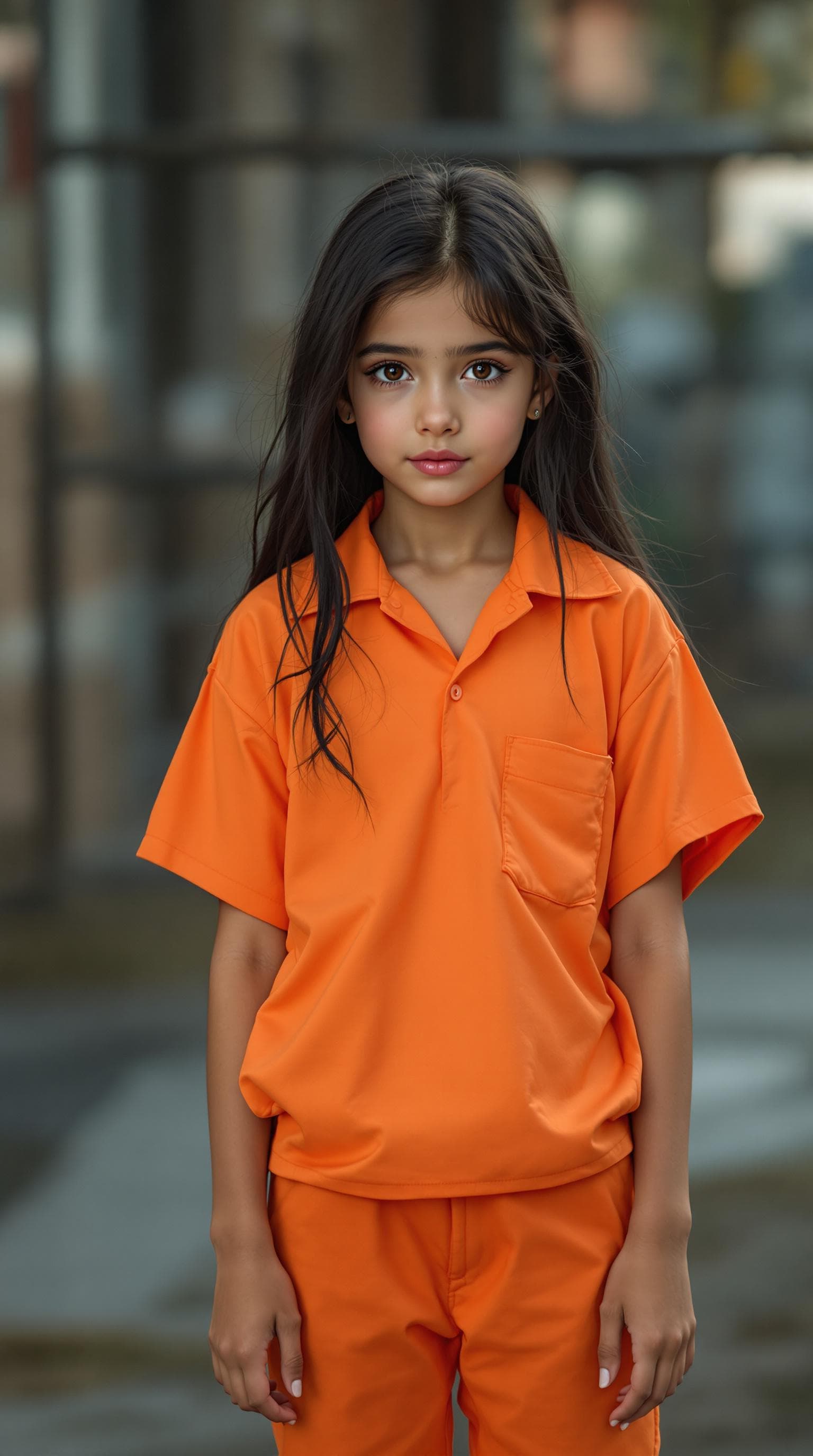 AI generated: a professional photo of a exceptionally of the most beautiful girl in the world (age 7) wearing oran...