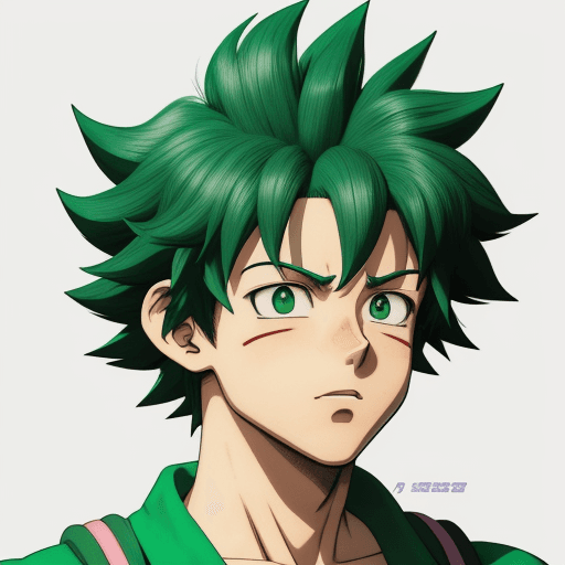 AI generated:  retro anime boy, deku from my hero academia, green hair, 8 0 s anime art style, an retro anime imag...