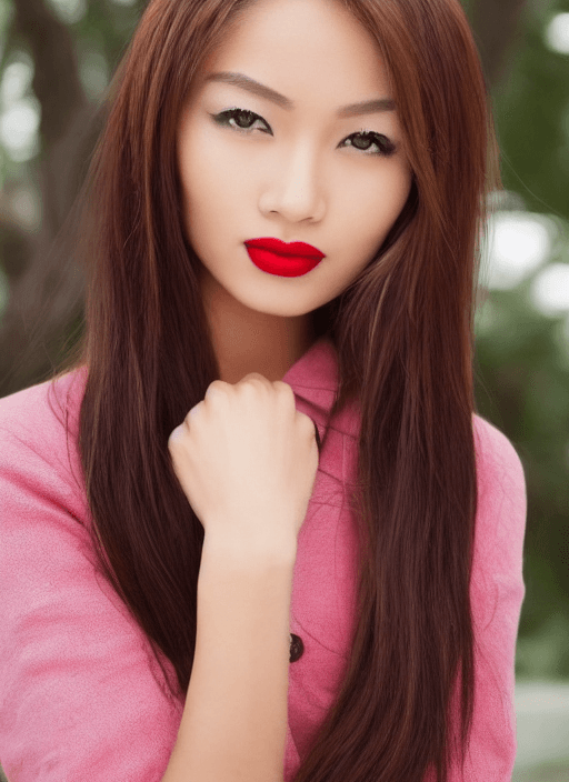 AI generated: Asian model pose on catwalk,  perfect eyes,  perfectly, shaped nose, perfect white teeth, head to to...