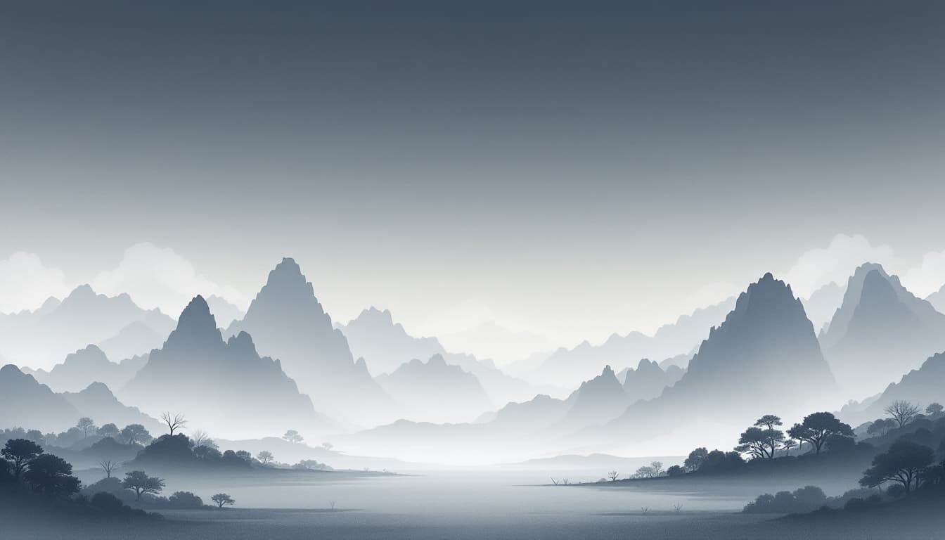 AI generated: Design a minimalist Chinese-style  PowerPoint background in 16:9 ratio, featuring a serene ink-wash ...