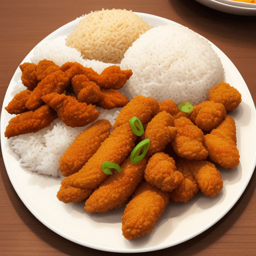 AI generated: indonesian fried chicken with rice on a plate.
