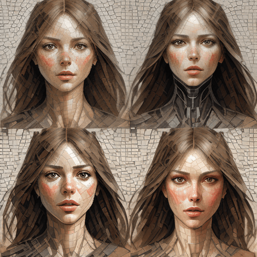 AI generated: a collage of women's faces in mosaic, in the style of andrew atroshenko, peter gric --ar 73:109 --st...