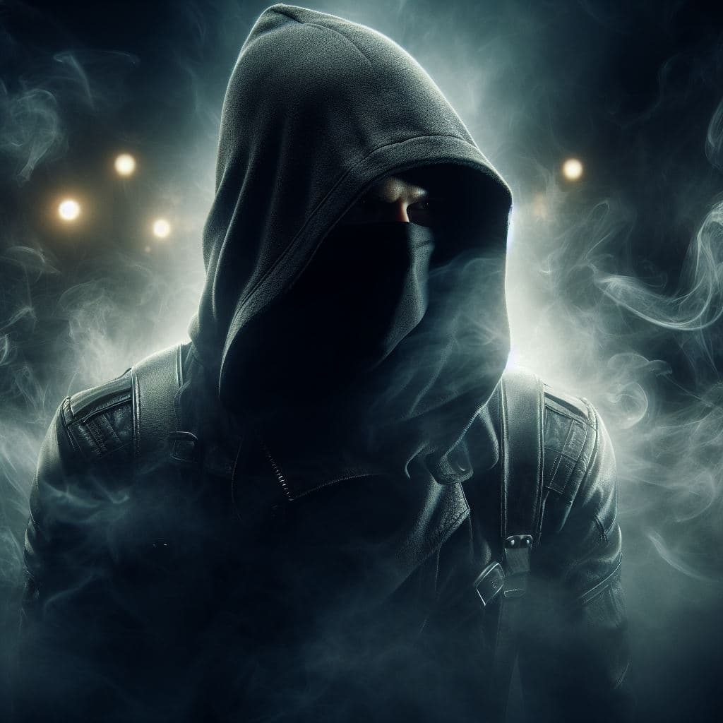 AI generated: Dark assassin. Hood. in the night. flowing fog. realistic depiction of dim light and shadow, fresnel...