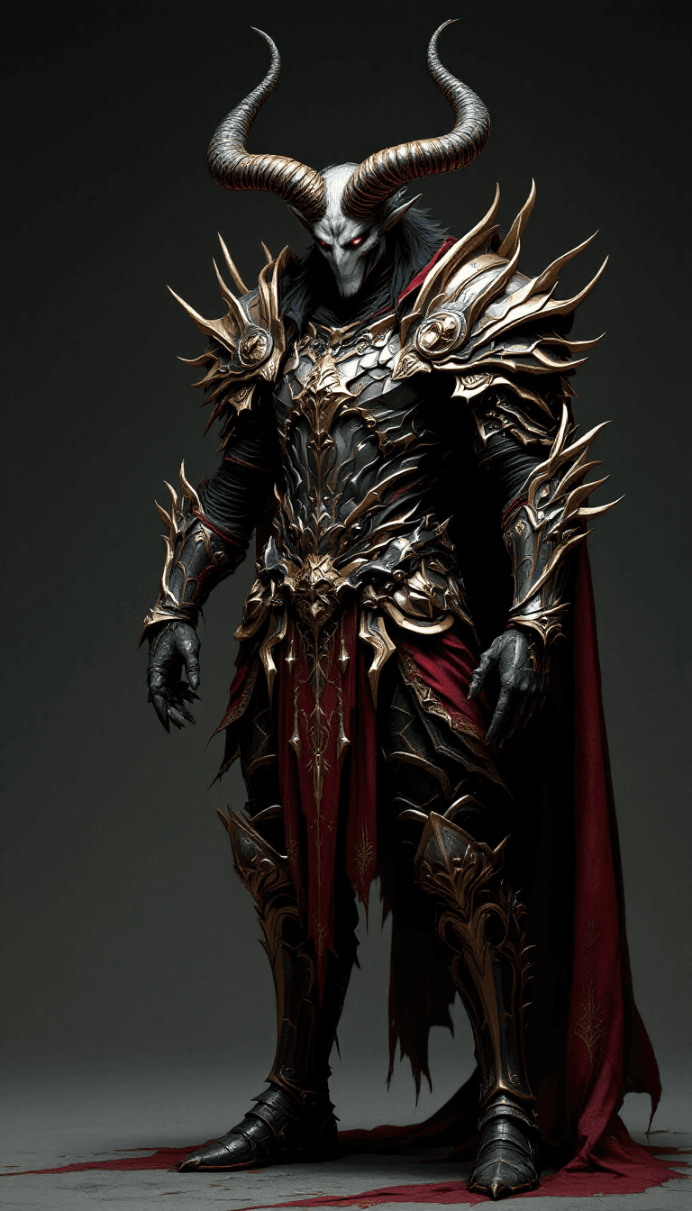 AI generated: Male asmodeus demon in beauty armor. 
Many detailled, accessories, King, heel, 