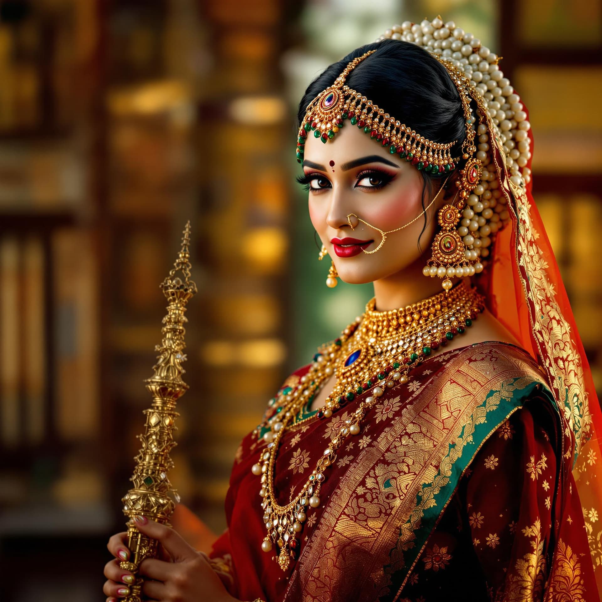 AI generated: a beautiful hindu kerala bride in traditional saree,bride similar to actress Aiswarya rai, in the st...