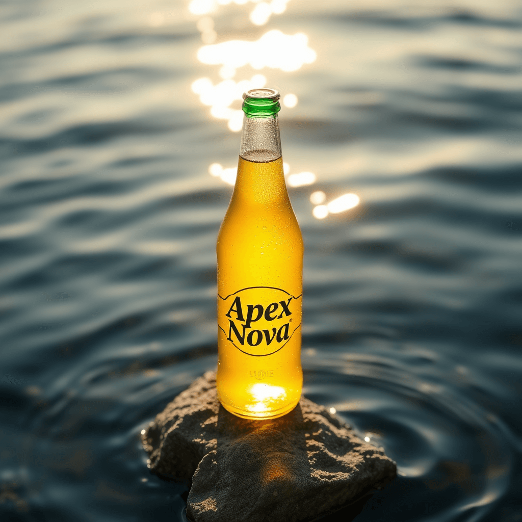 AI generated: a beautiful bottle of soda in two colors, one green and one yellow, is printed with the words "Apex ...