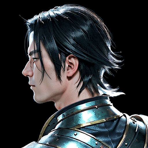 AI generated: dark, pfp, profile background, anime boy, character, fantasy, medieval, looking from behind at viewe...