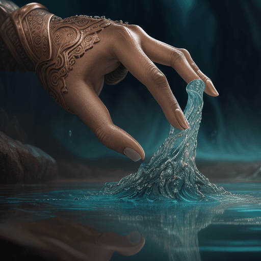 AI generated: The Realm of Liquid Dreams – A captivating scene showcasing a fantastical water texture and a brown ...