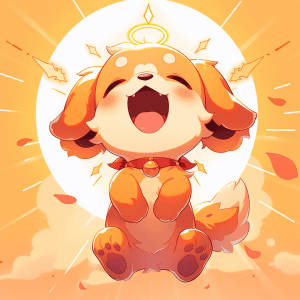 AI generated: A cute puppy, wagging its tail happily, in the style of Caricature, adorable and vibrant color schem...