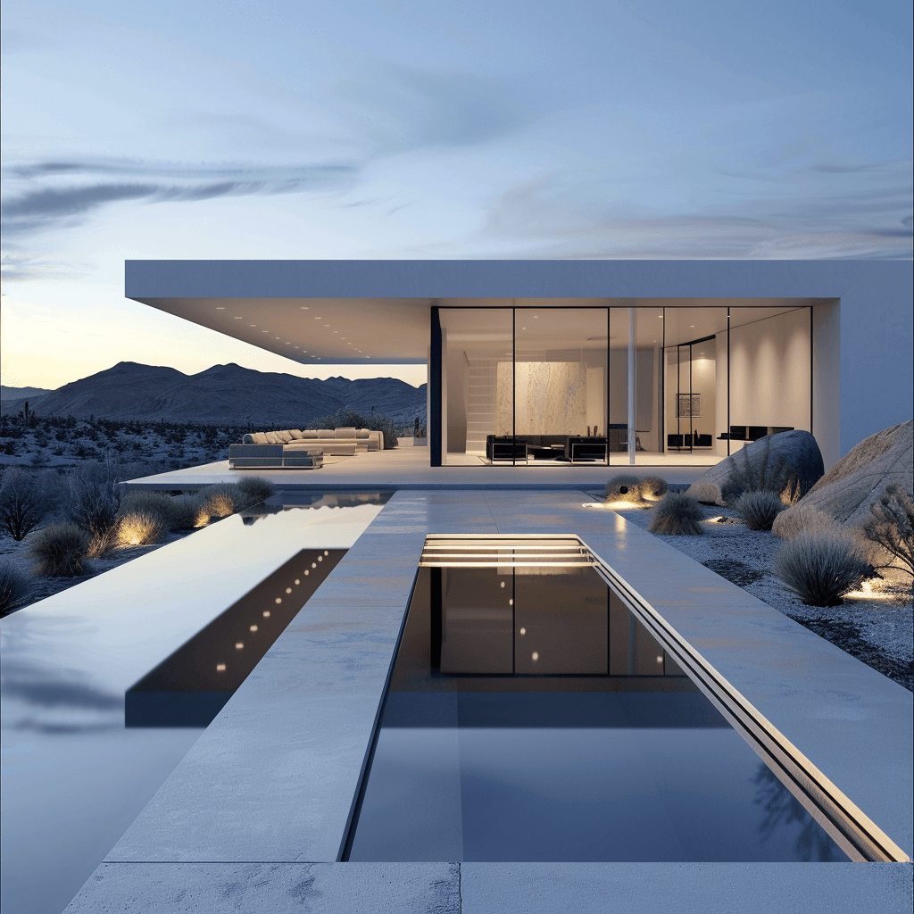 AI generated: 
minimalist modern villa in Mojave desert, archdaily front page, award-winning design, ultra realis...
