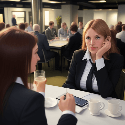 AI generated: Business networking meeting, in UK, evening time, 40 or more people, mixed ages and mixed gender