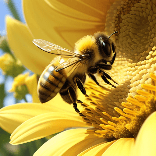 AI generated: Happy honey bee,collecting pollen sunny day