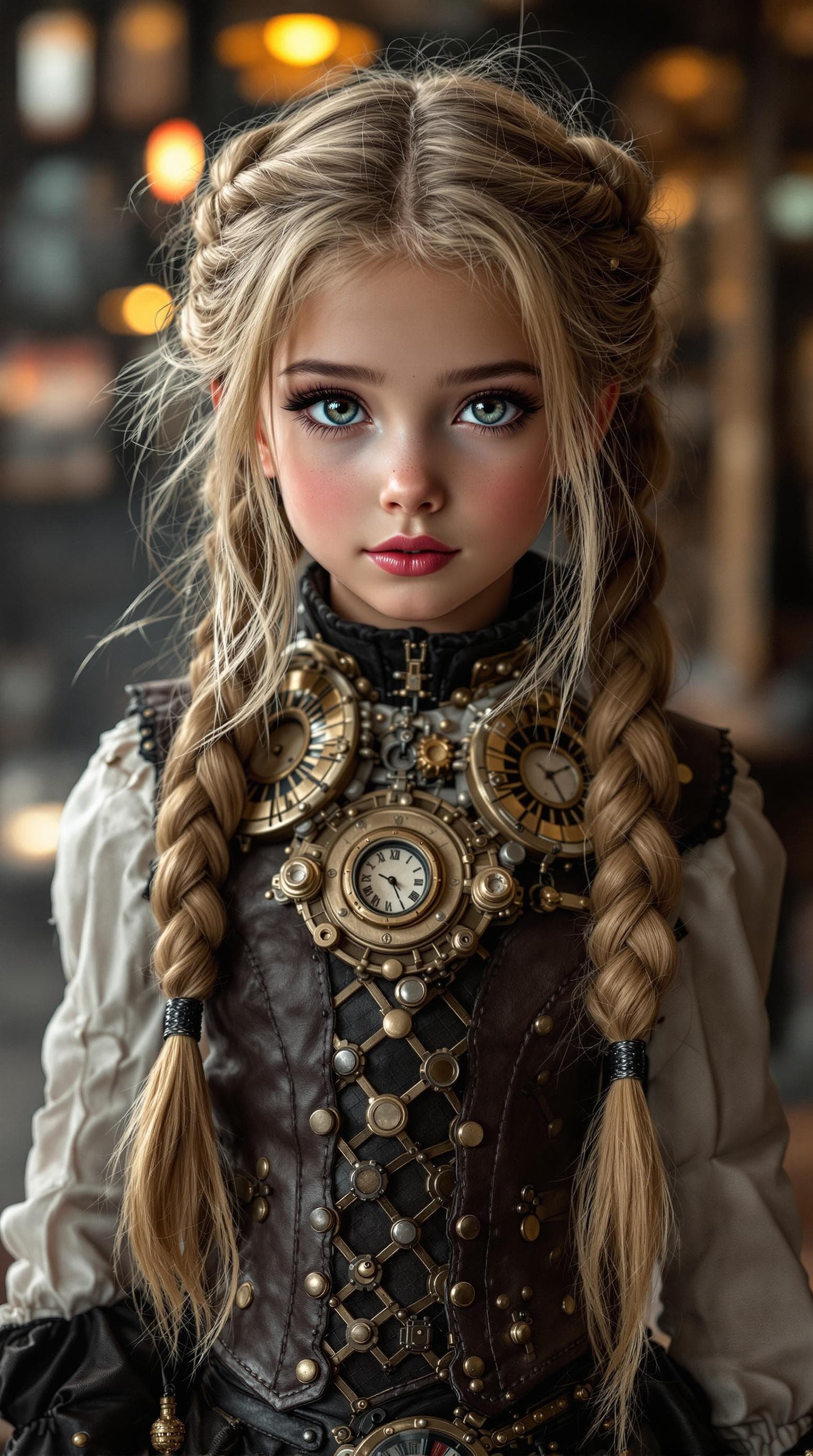 AI generated: a professional photo of a exceptionally beautiful girl in the world (age 7), (seven year old) steamp...